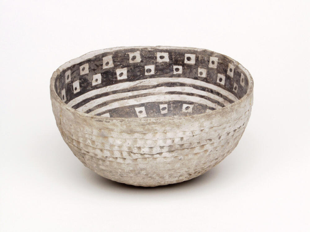 Red Mesa Black On White Corrugated Bowl With Interior Painted Southwest Anasazi Gilcrease Museum