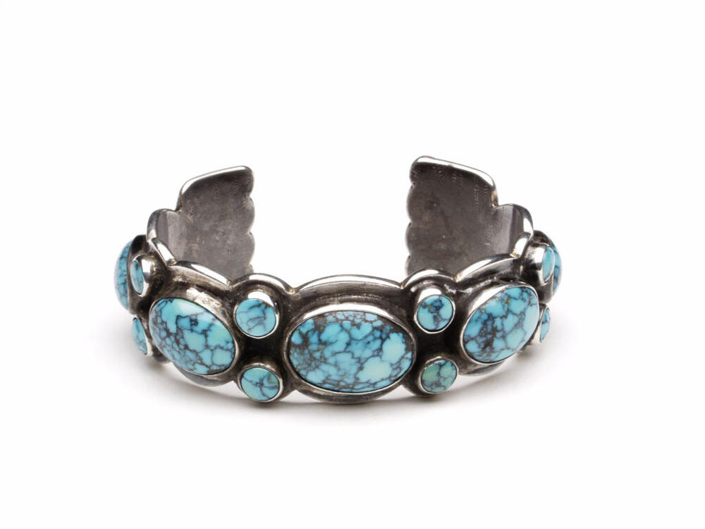 NAVAJO Silver Turquoise Edge Bangle