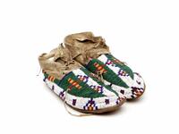 Beaded leather moccasins with geometric designs